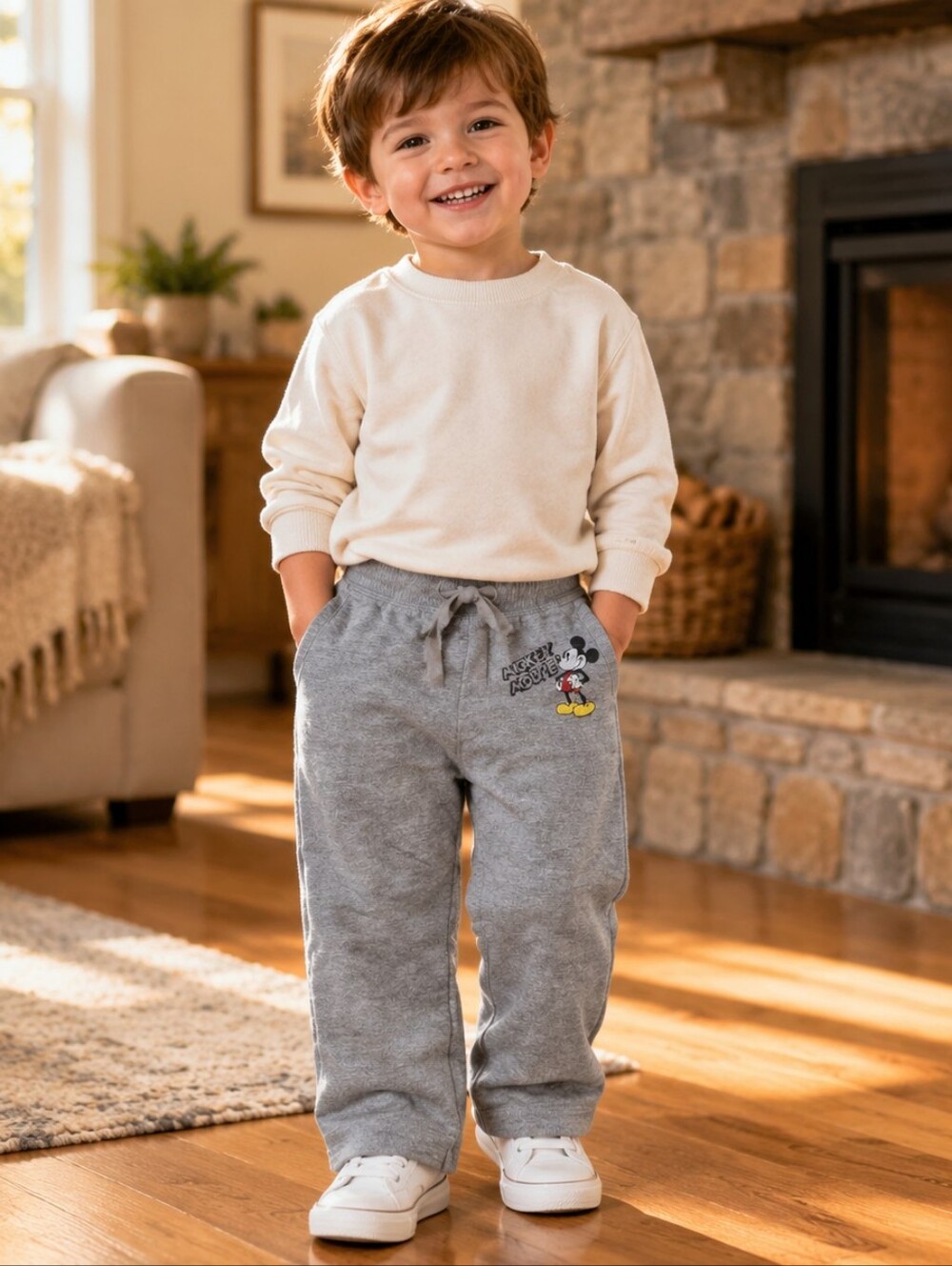 Disney Store Mickey Mouse Sweatpants Kids XXS 2-3 Gray French Terry Pull On Pant